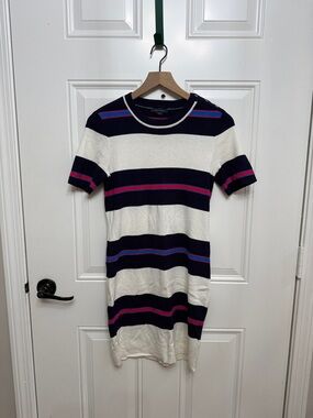 Tommy Hilfiger Navy, White & Pink Striped Short-Sleeve Knit Mini Dress